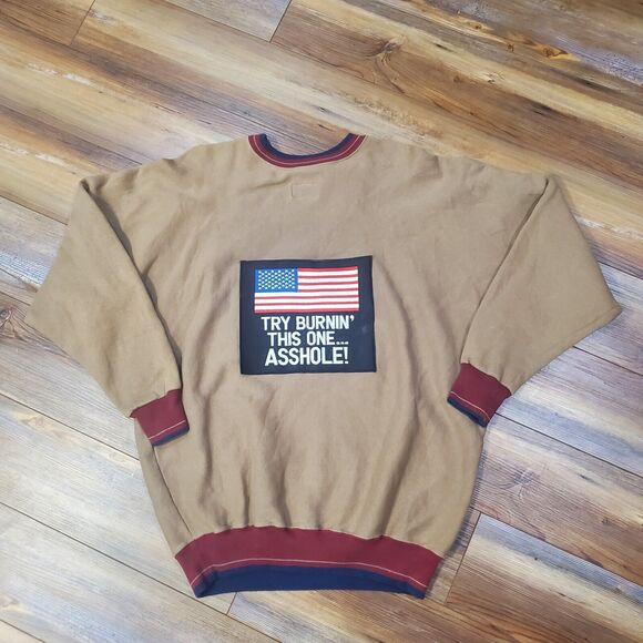 Vintage 90s Sz Large America MADE IN USA Spell Out Stitched Crewneck Sweatshirt - Picture 3 of 11